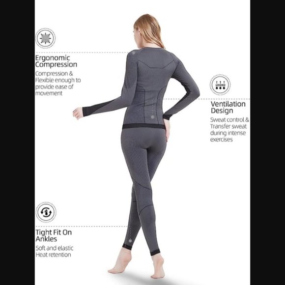 NWT NOOYME Compression Thermal Underwear for Women - Gray/Black - Picture 2 of 16